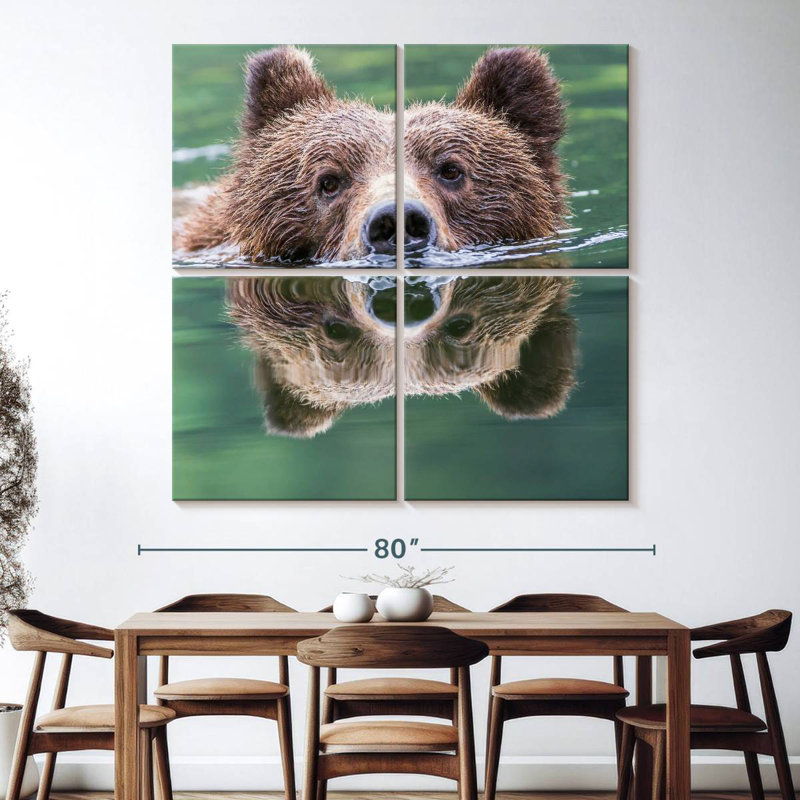 Brampt Grizzly Bear Swimming Reflection, 74" H x 74" W