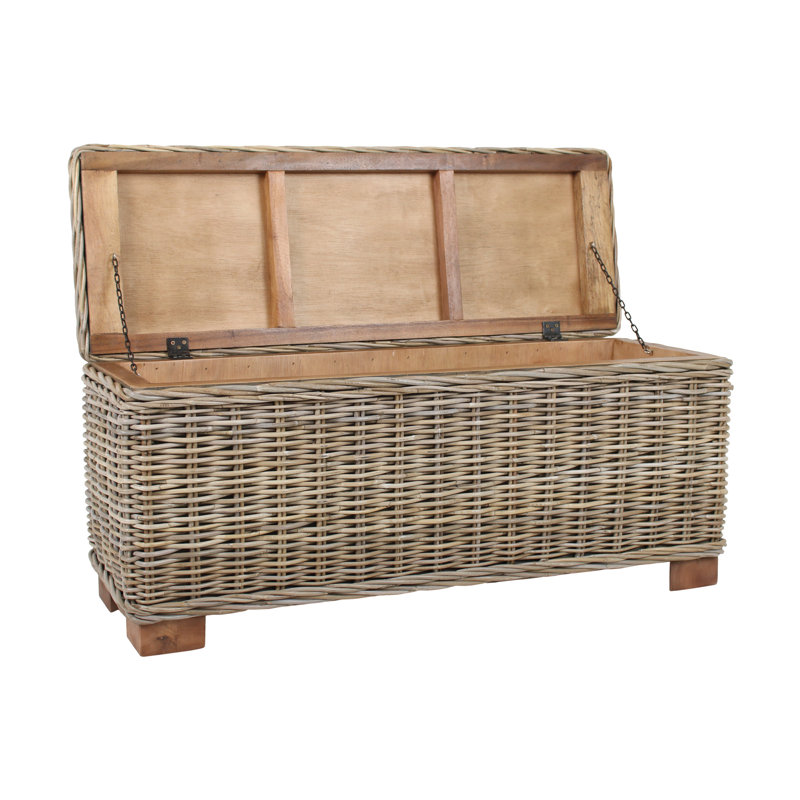 Castiel Abaca Flip Top Storage Bench, Grey