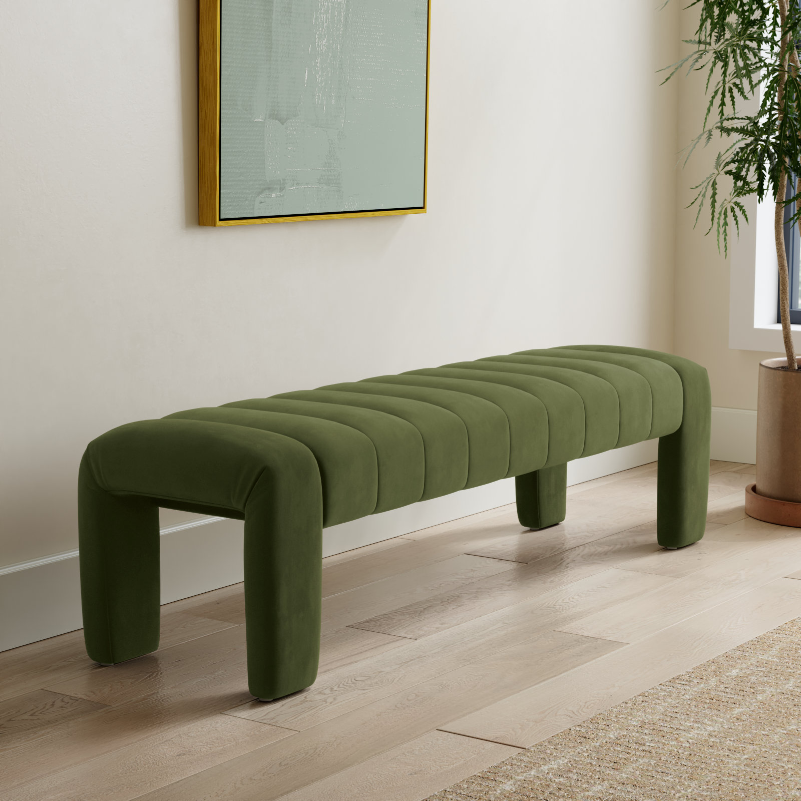 Gliese 63" Velvet Bedroom Bench, Forest Green Velvet