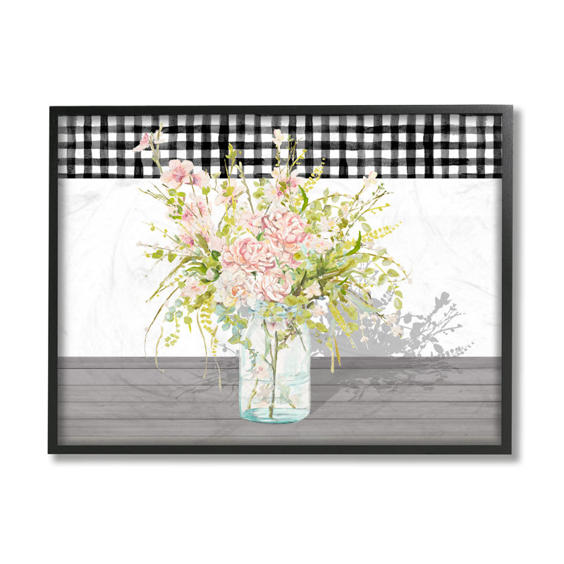 Motif à carreaux rose rose bouquet charmant en Vichy par Patricia Pinto-impression d’art graphique