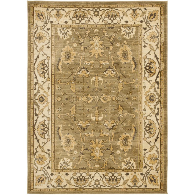 Tapis oriental vert tissé à la machine Sheffield, Rectangle 9 pi 6 po x 13 pi