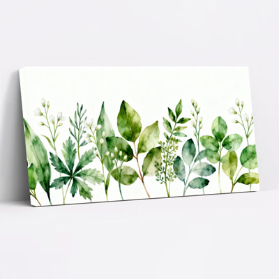 Ensemble de 1 tableau sur toile tendue, motif aquarelle de feuilles vertes et d'herbes aromatiques