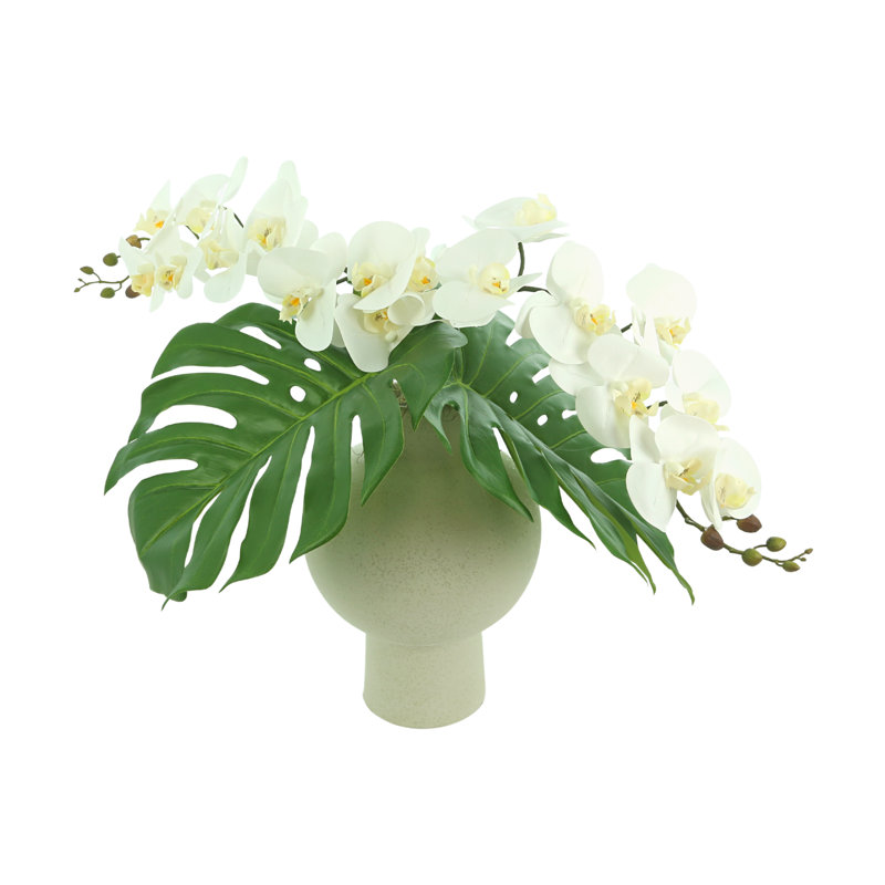 Orchid Arrangement with Tropical Leaves