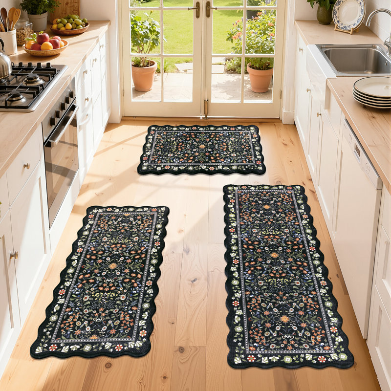 Anti-Fatigue Non-slip Kitchen Mat (Set of 3), Black