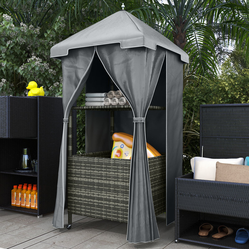 Outsunny 34.25'' W Water Resistant Wicker Towel Valet with Wheels, Gray