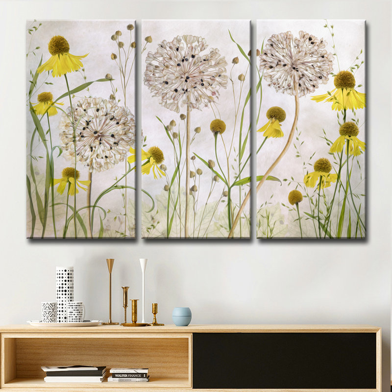 Alliums and Heleniums - 3 pièces sur toile, H 24 po x l 36 po x P 1,5 po, Toile tendue, No Mat