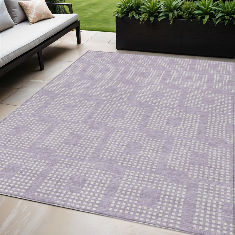 Tapis lavable à motif géométrique lavande et ivoire 5 pi x 8 pi