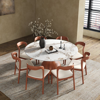 Modern 5/7 Pieces Dining Room Sets, Pre-Assembly Round Drumgurlands, Sintered Stone Tabletop Kitchen Drumgurland With Upholstered Chairs