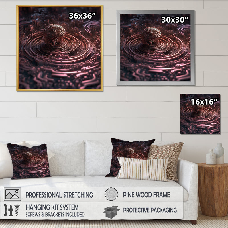 Cœur du labyrinthe en chrome rose - impression, H 16 po x l 16 po x P 1 po, Cadre simple noir