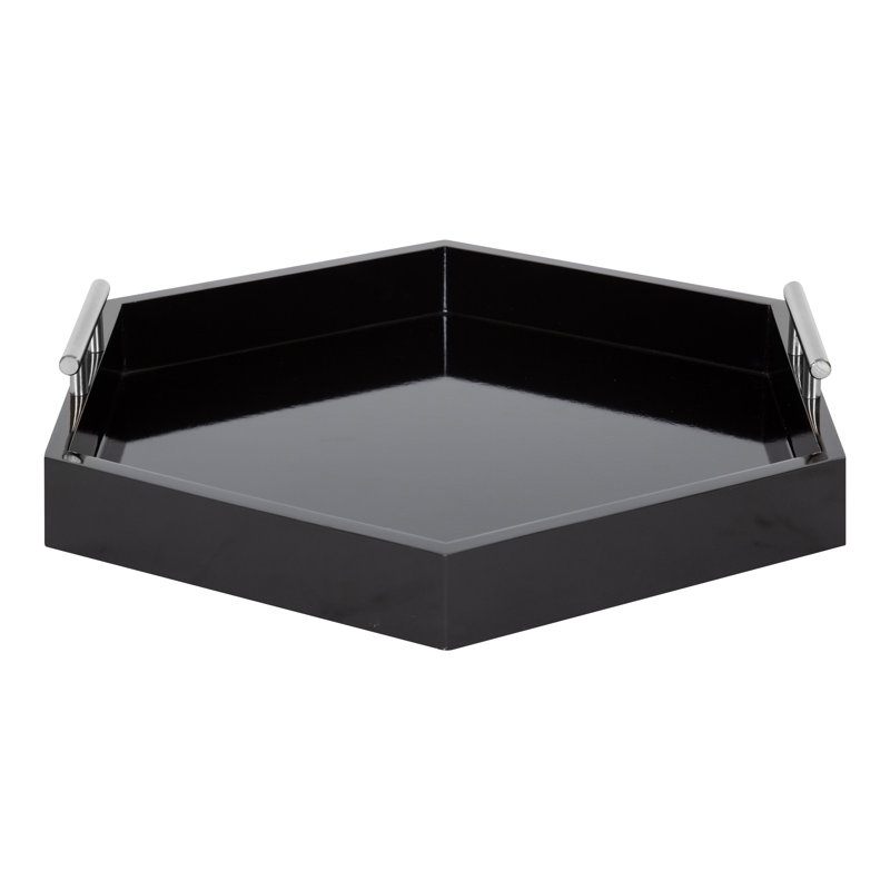 Plateau décoratif hexagonal avec poignées en métal Norvan, Noir / argent