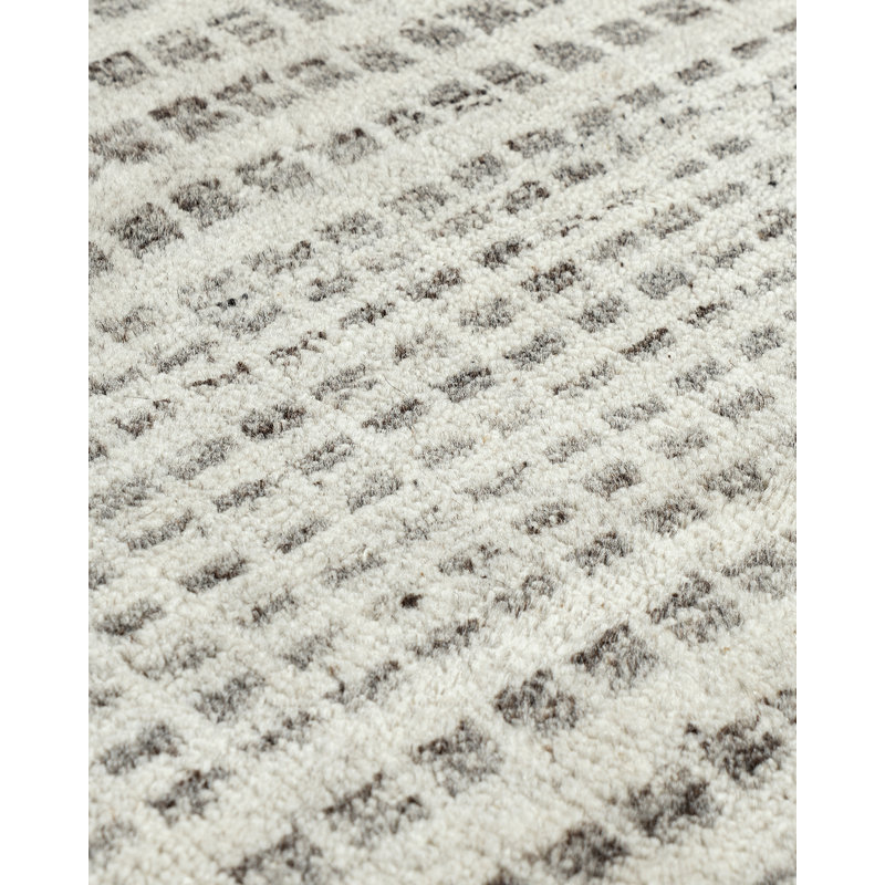 Organic Hand Knotted Striped Area Rug in White/Gray, Rectangle 9' x 12'