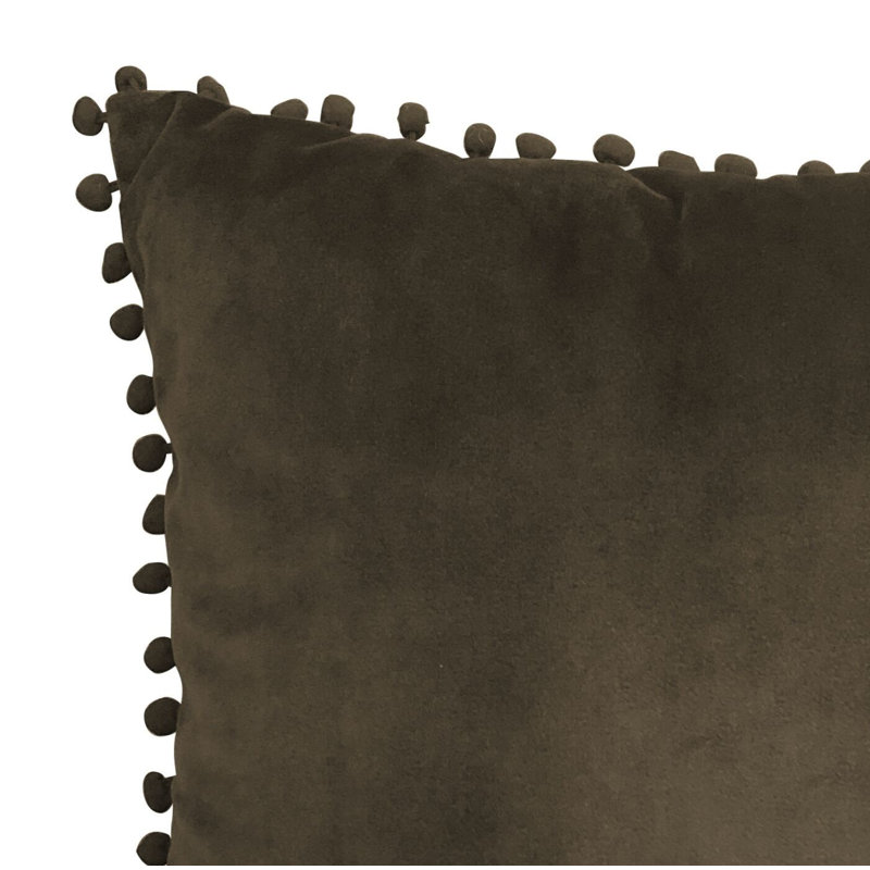 Housse de coussin carré avec pompons Jasmin, Chocolat noir