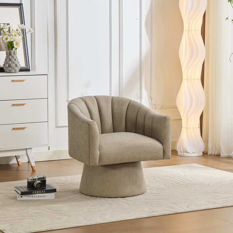 Fauteuil demi-tonneau pivotant en similicuir, Abricot foncé