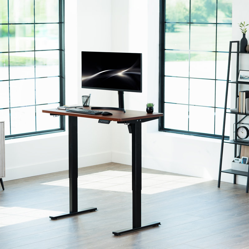 VIVO Single Motor Electric Desk with Push Button Memory Controller, 48.5" H x 43" W x 24" D, Dark Walnut/Black