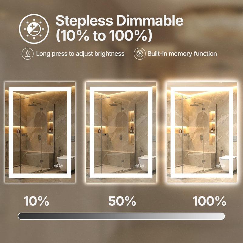 60 x 36 LED Vanity Mirror for Bathroom, Frontlit & Backlit LED Mirror for Bathroom with 3 Colour Lights, Wall Vanity Mirror with Anti-Fog, Shatterproof & Memory Function, Perfect for Modern Bathrooms