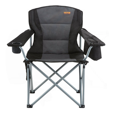 Chaise de camping pliante pour adultes, fauteuils rembourrés d'extérieur à dossier lombaire avec poches latérales, porte-gobelet et sac isotherme pour plage, pelouse, pique-nique, pêche, randonnée, noir