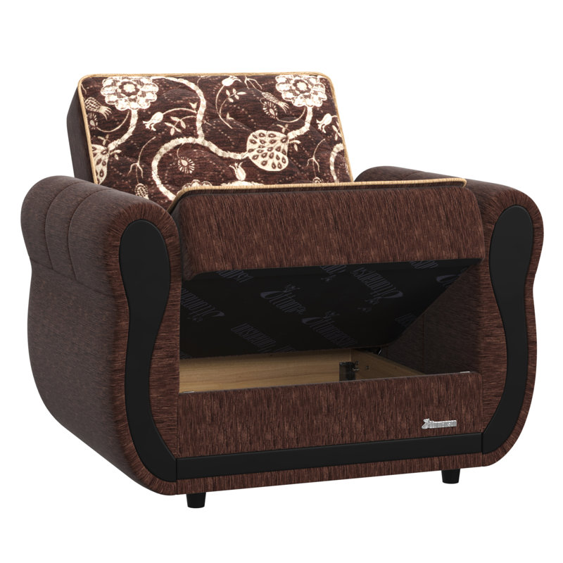Fauteuil-lit rembourré convertible avec rangement, Chenille brun