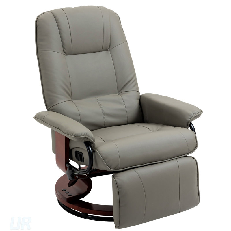 Faux Leather Manual Recliner With Swivel Wood Base And Padded Armrest For Comfort And Style, Gray