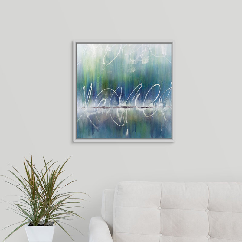 « splendide echos i », peinture sur toile, H 25,7 po x l 25,7 po x P 1,75 po, Cadre flottant blanc