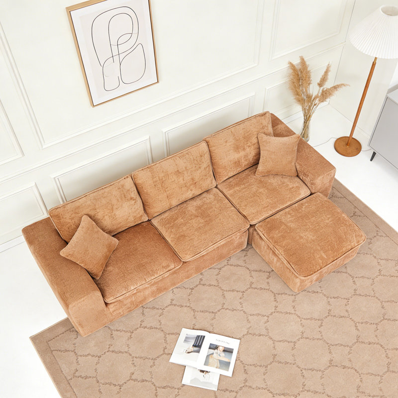 Canapé modulaire en L 107 po, Orange, 4