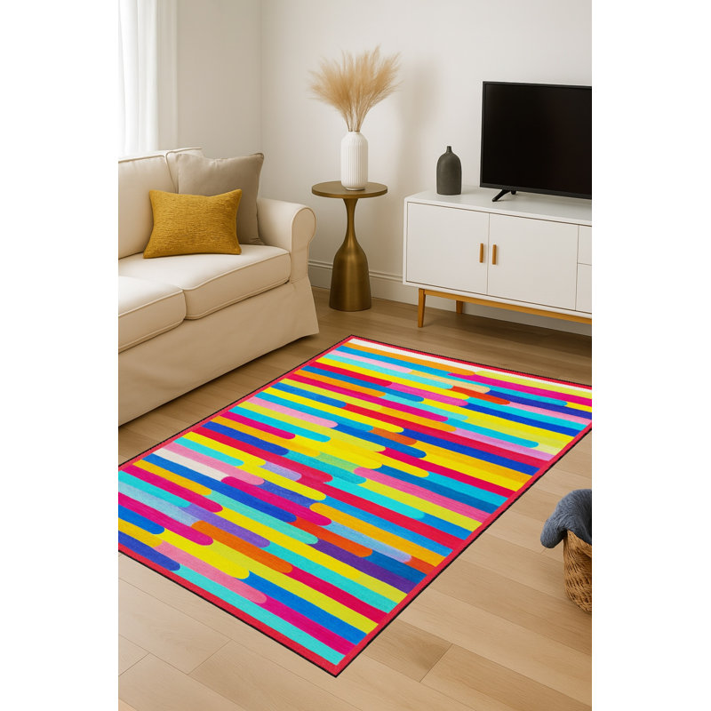 Tapis jaune tissé à rayures Mosso, 6'7" x 9'10"