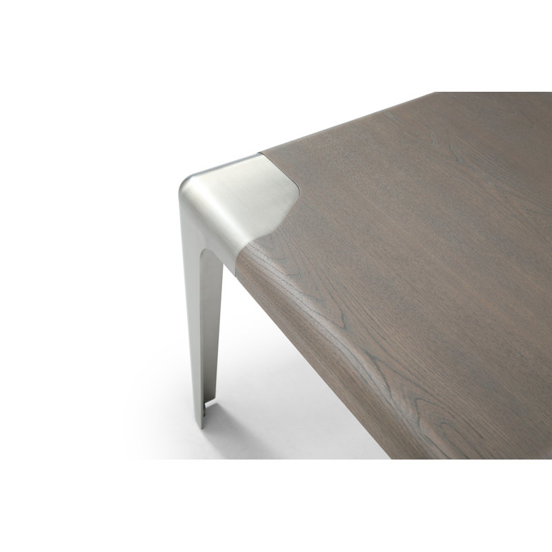 Table de bout carrée 20 po en bois de frêne gris et argent et acier inoxydable