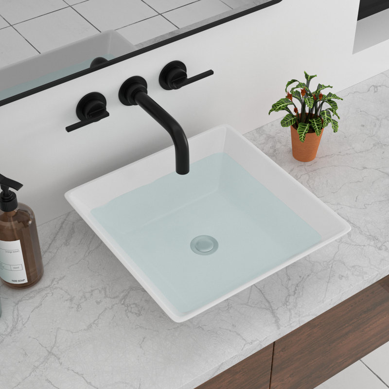 16” x 16" White Ceramic Square Bathroom Vessel Sink Drop-in Vanity Sink