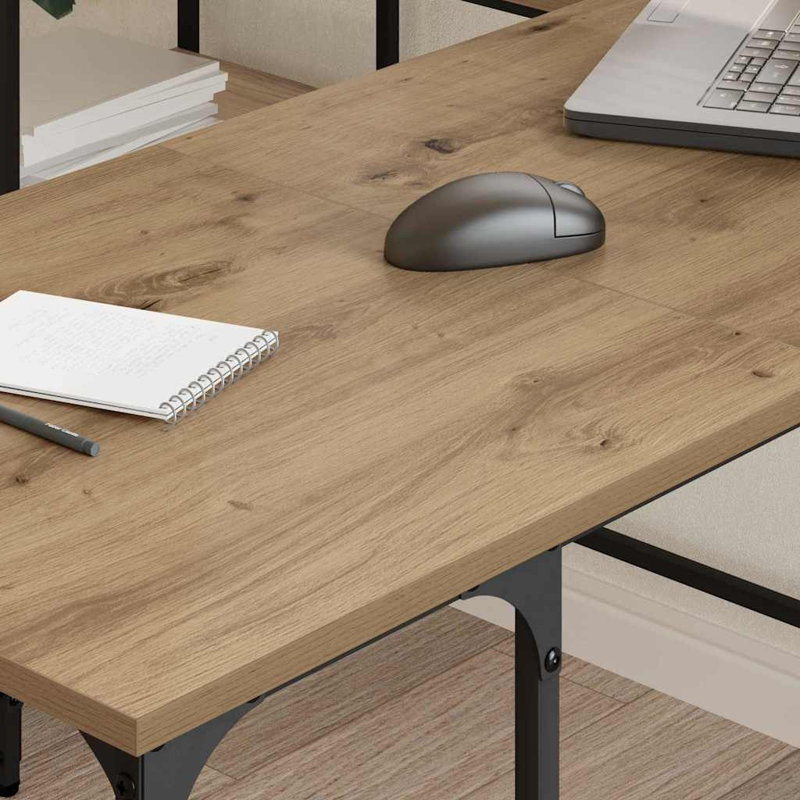 L-Shaped Metal Base Computer Desk, Artisan Oak