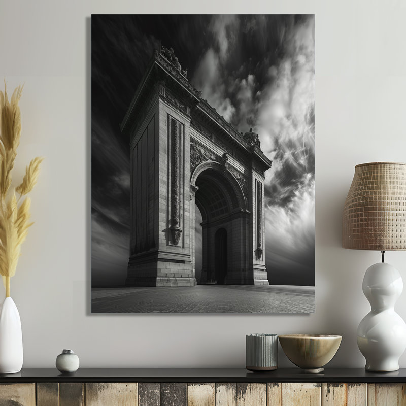 Monochrome Grey Paris Storm Architectural - Monuments Wall Decor, No Frame, Metal, 24" H x 32" W