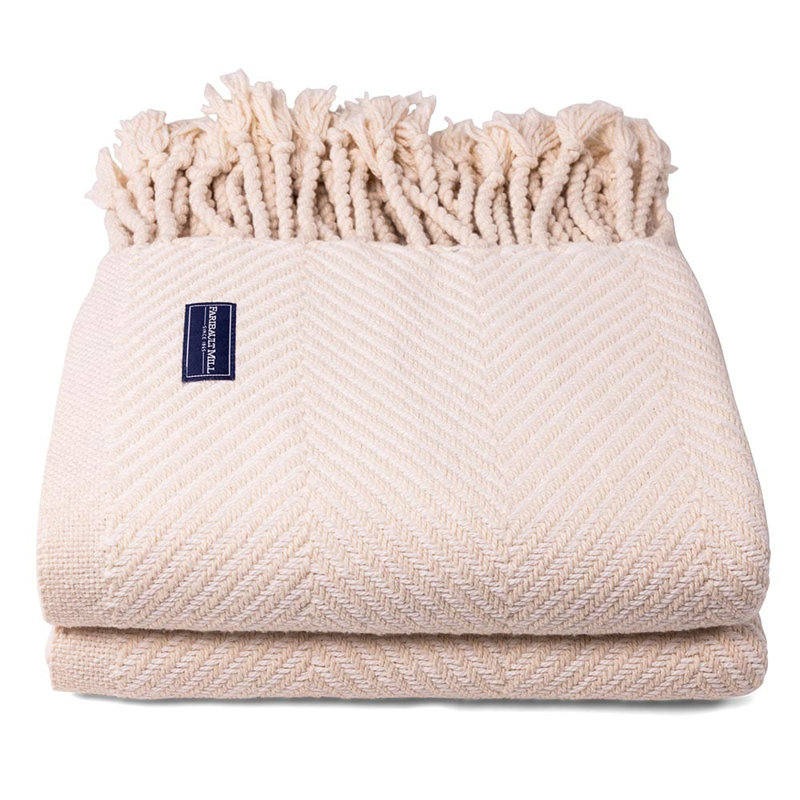 Jeté en coton Coastal Monhegan, Natural White Chevron