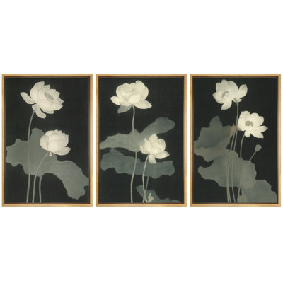 Art botanique minimaliste de lotus, photos de salon zen floral, impression sur toile encadrée, 3 pièces