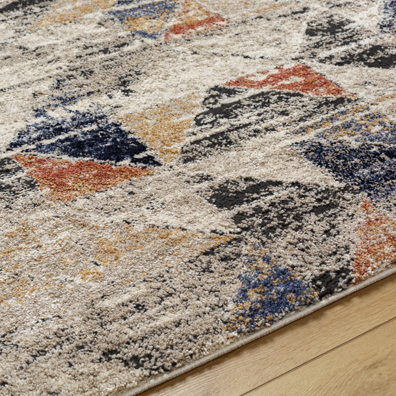 Rectangle Haliyah Geometric Machine Woven Polyester/Polypropylene Area Rug in Blue, Rectangle 5'3" x 7'