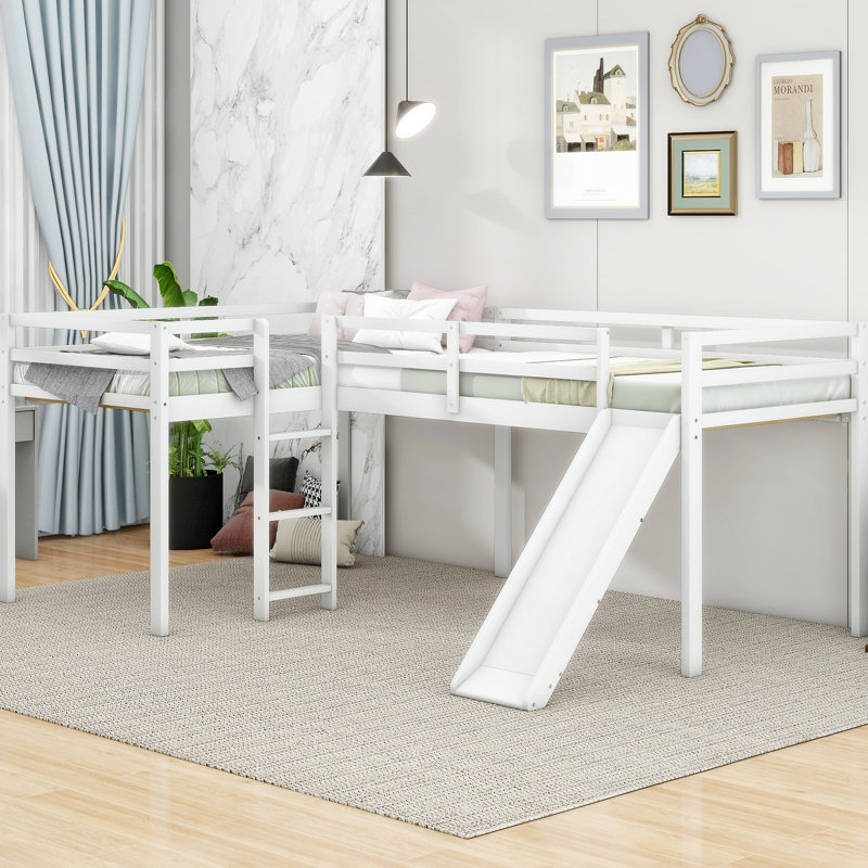 Lit mezzanine en L avec échelle et glissade, Blanc
