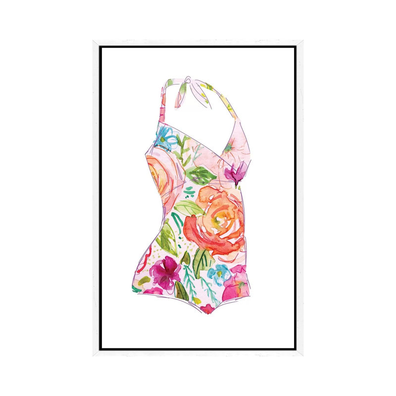 Tropical Swimwear I by Carol Robinson - Painting on Canvas, 66.04 cm H x 45.72 cm W, White Framed