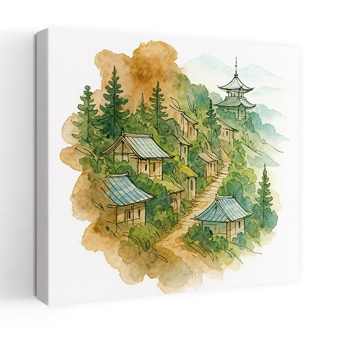 Japanese Mountain Village Peaceful Traditional Tranquil Architecture Forest Wall Art Print