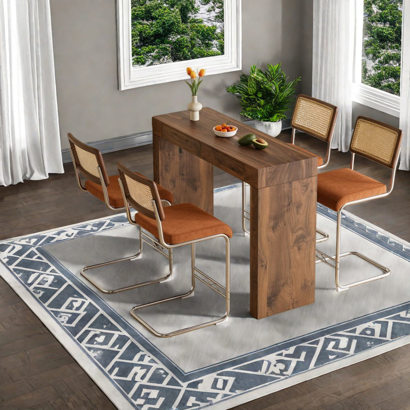 Ensemble de table de salle à manger moderne en velours avec rangement, conception en bois et en métal pour la maison et le café