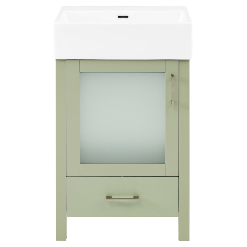 Armoire de salle de bain de 20 pouces avec lavabo en céramique et petit espace de rangement intérieur - moderne pour les salles de bain