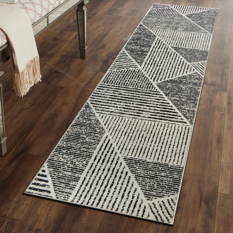 Contemporary Distressed Geometric Area Rug, Runner 2'2" x 8'