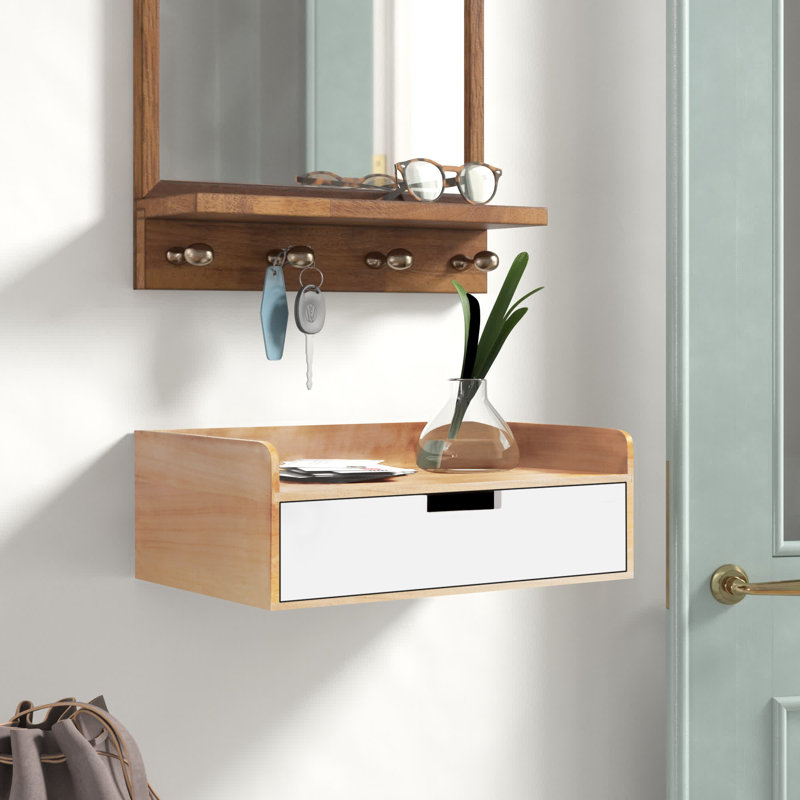 Casiano Poplar Accent Shelf with Drawer, Natural/White