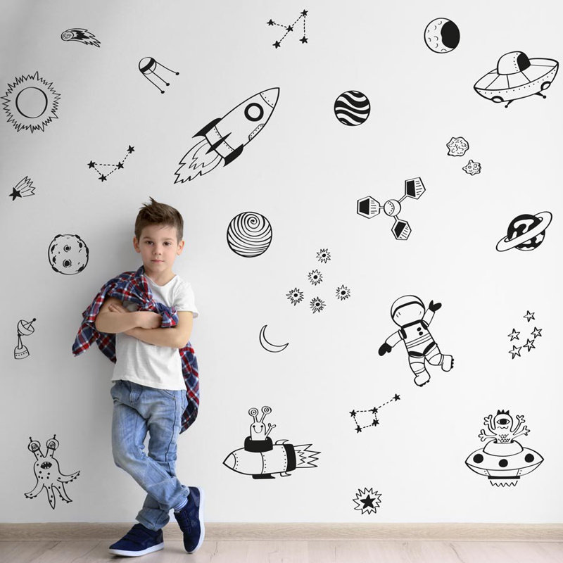 Space Doodles Wall Stickers, Black