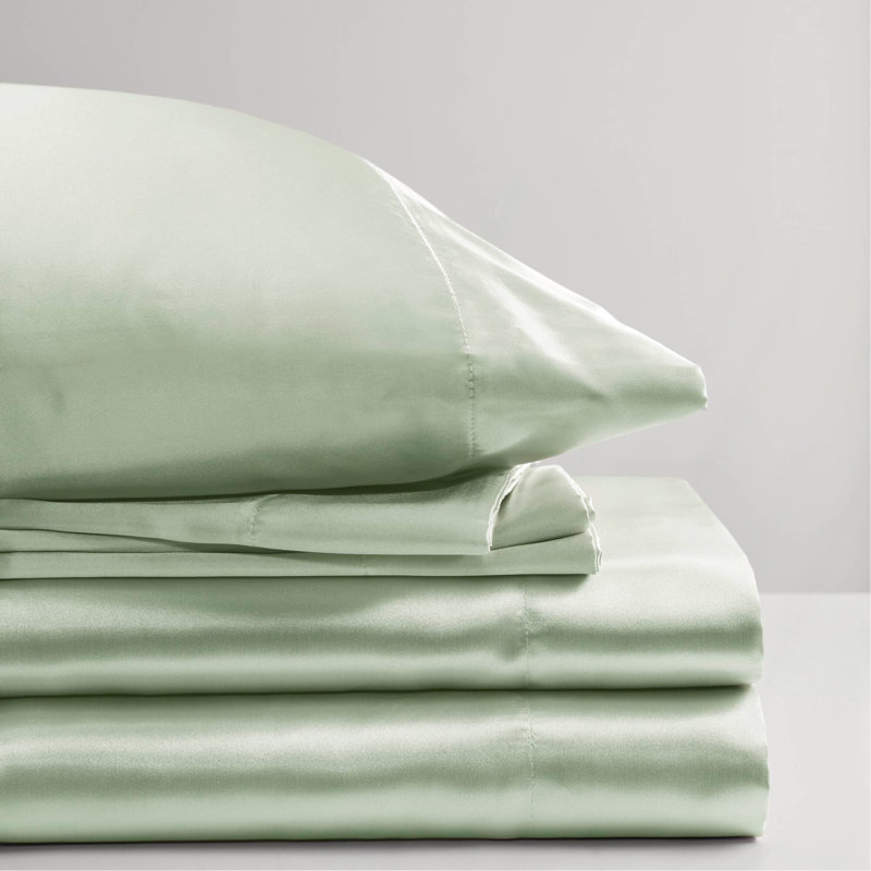 Ensemble de draps en satin de luxe, Édredon très grand et 3 pièces supplémentaires, Vert