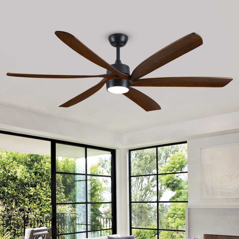Ventilateur de plafond en bois massif avec lumière et télécommande, 72''