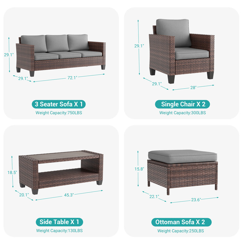 5 - Person Patio Conversation Set with Cushions, Gray, Brown