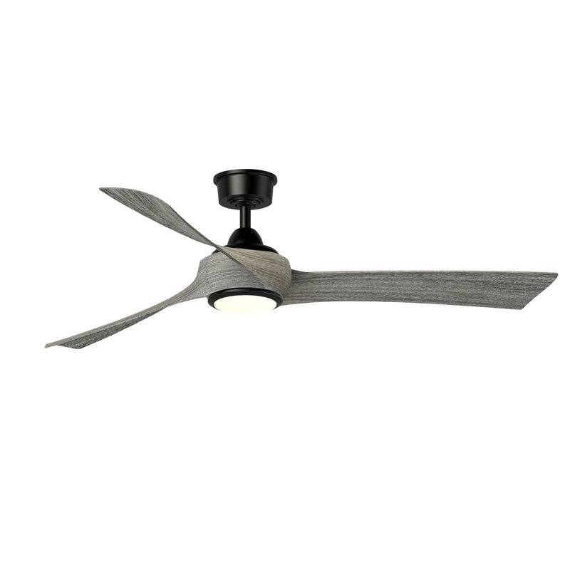Wrap Custom 60 inch Indoor/Outdoor Ceiling Fan with LED CCT Select Light Kit - Black with Weathered Wood blades, Black
