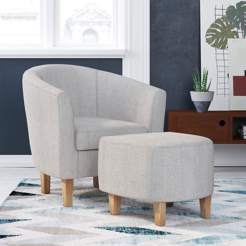 Kanisha Upholstered Barrel Chair with Footstool, Grey