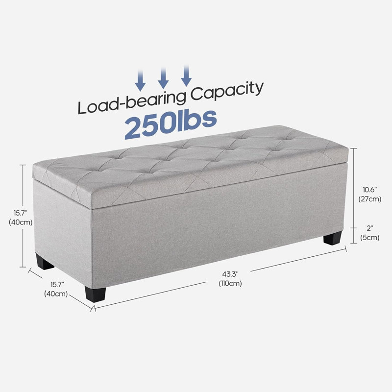 Banc de rangement rembourré en velours / peluche 63 po Seprina, Gris