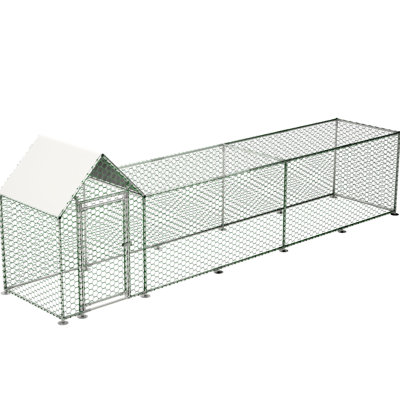 Metal Chicken Coop 16x3ft - Construction With Galvanized & Coated Wire Mesh For Livestock Run