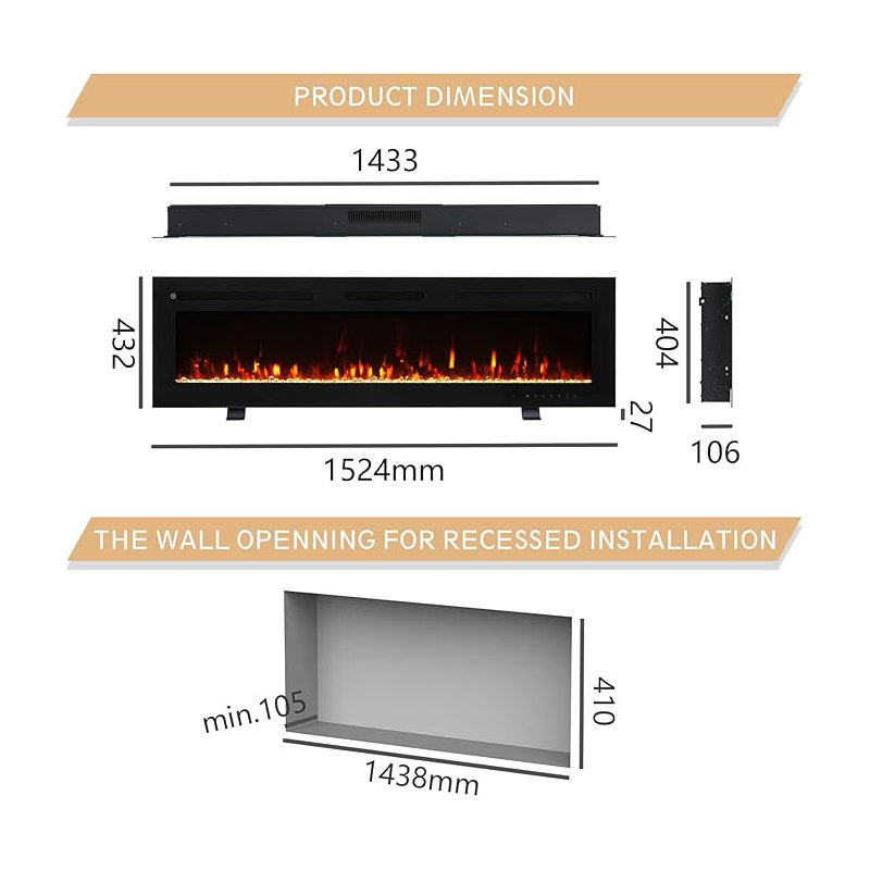 FLAMEKO Winslow, 43.2cm H x 152.4cm W x 10.6cm D