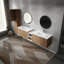 Meuble-lavabo mural de 84 po avec lavabo et armoire latérale de 84 po offrant beaucoup de rangement et une conception élégante.