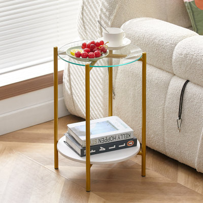 Table de bout à 2 couches avec plateau de table et table basse ronde avec structure en métal